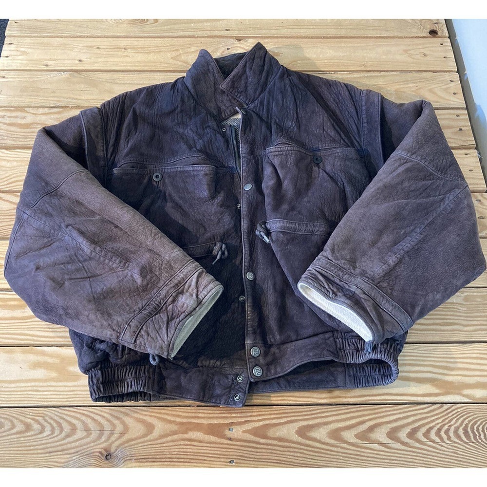Vintage Reversible Leather Wool Zip Sleeve Jacket Size 42 Men’s Brown - Picture 2 of 9